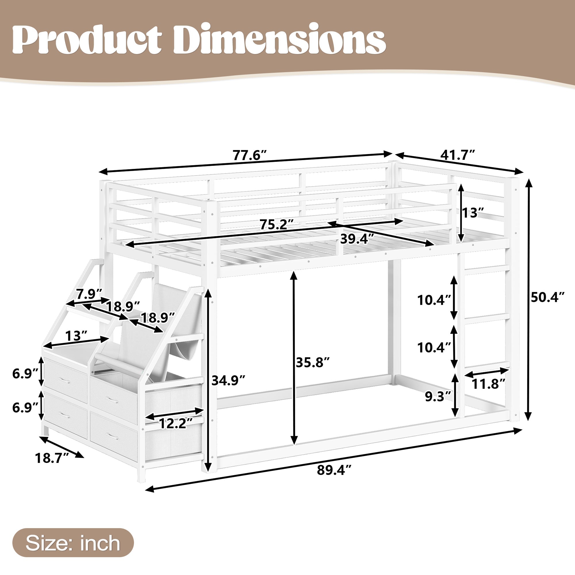 Twin Over Twin Bunk Bed with Storage Shelves and LED Lights