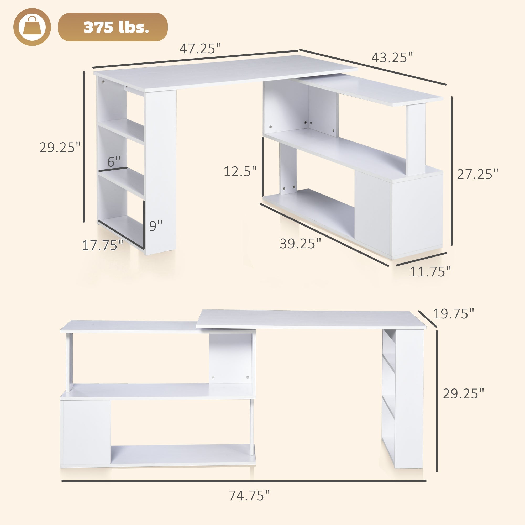 Writing Table Workstation - L Shaped Corner Computer Desk