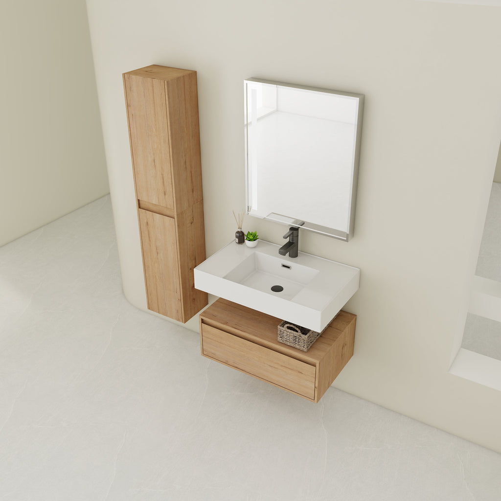 30 Inch Wall-Mounted Bathroom Vanity with Resin Sink