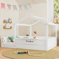 Full Size Floor Bed with Guardrails and Roof for Kids