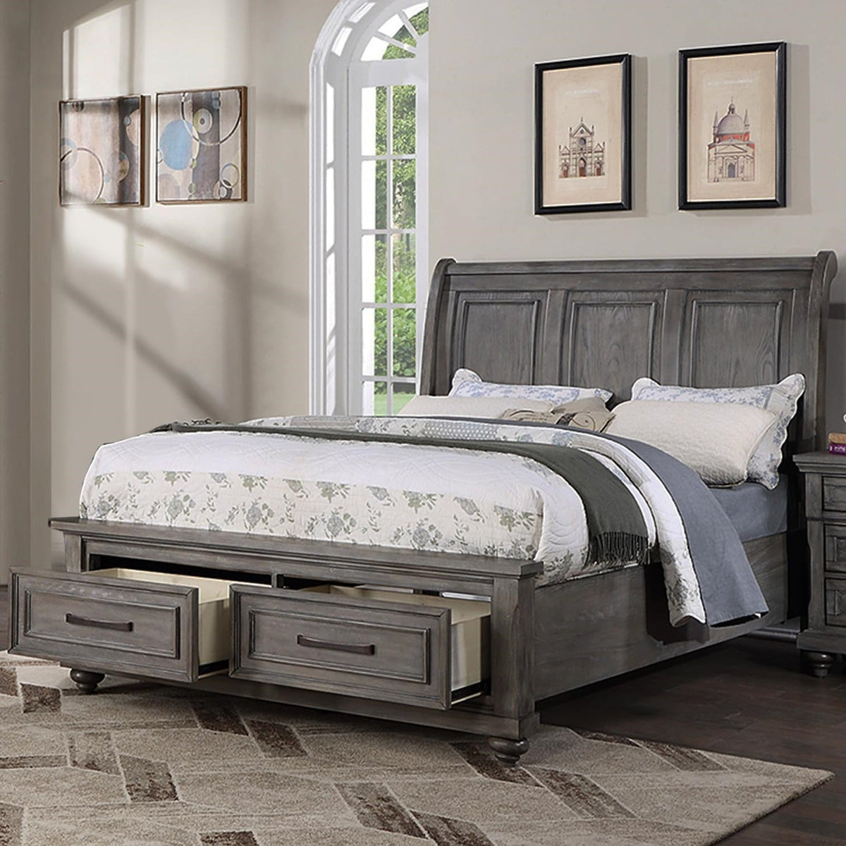 California King Size Bed with Underbed Drawer & Nightstands