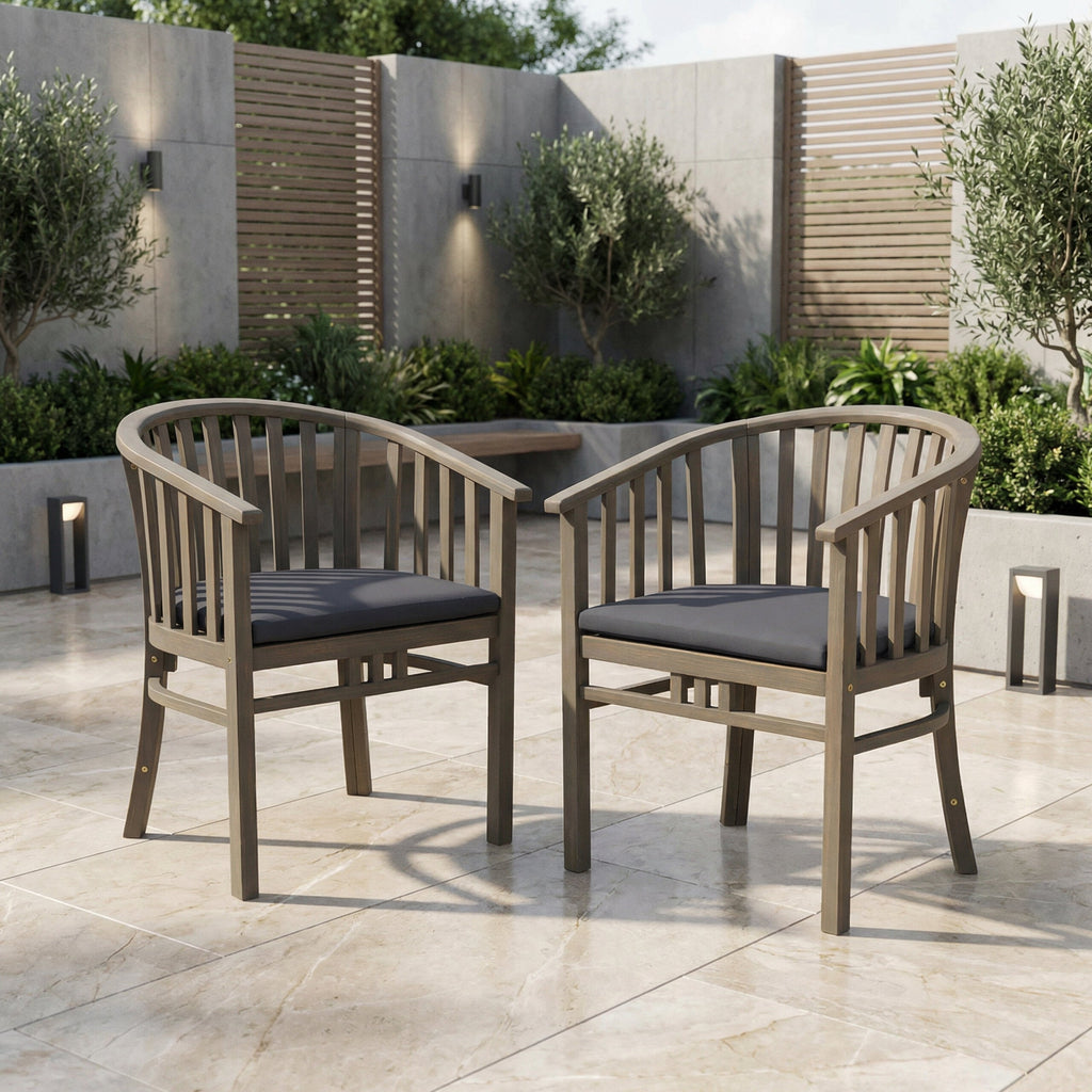 Outdoor Wooden Dining Chairs With Cushions, Set of 2, Dark
