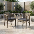 Outdoor Wooden Dining Chairs With Cushions, Set of 2, Dark