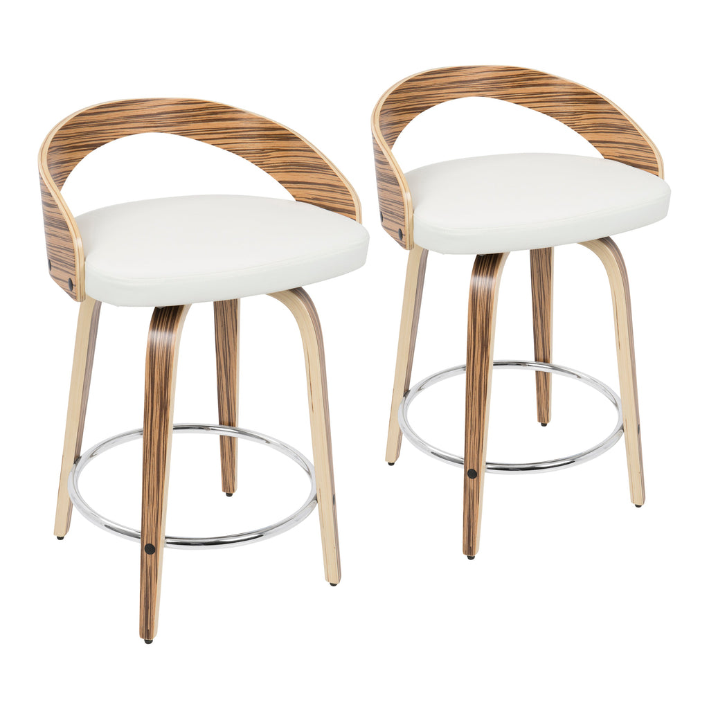Mid-Century Modern Counter Stool with Swivel in Zebra Wood