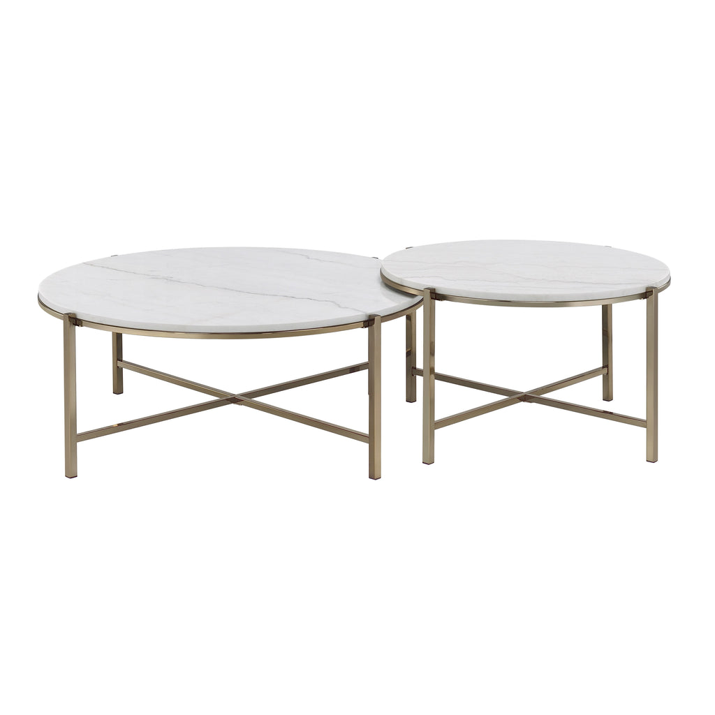 Zaidee Marble Top & Nickel Finish Nesting Table Set