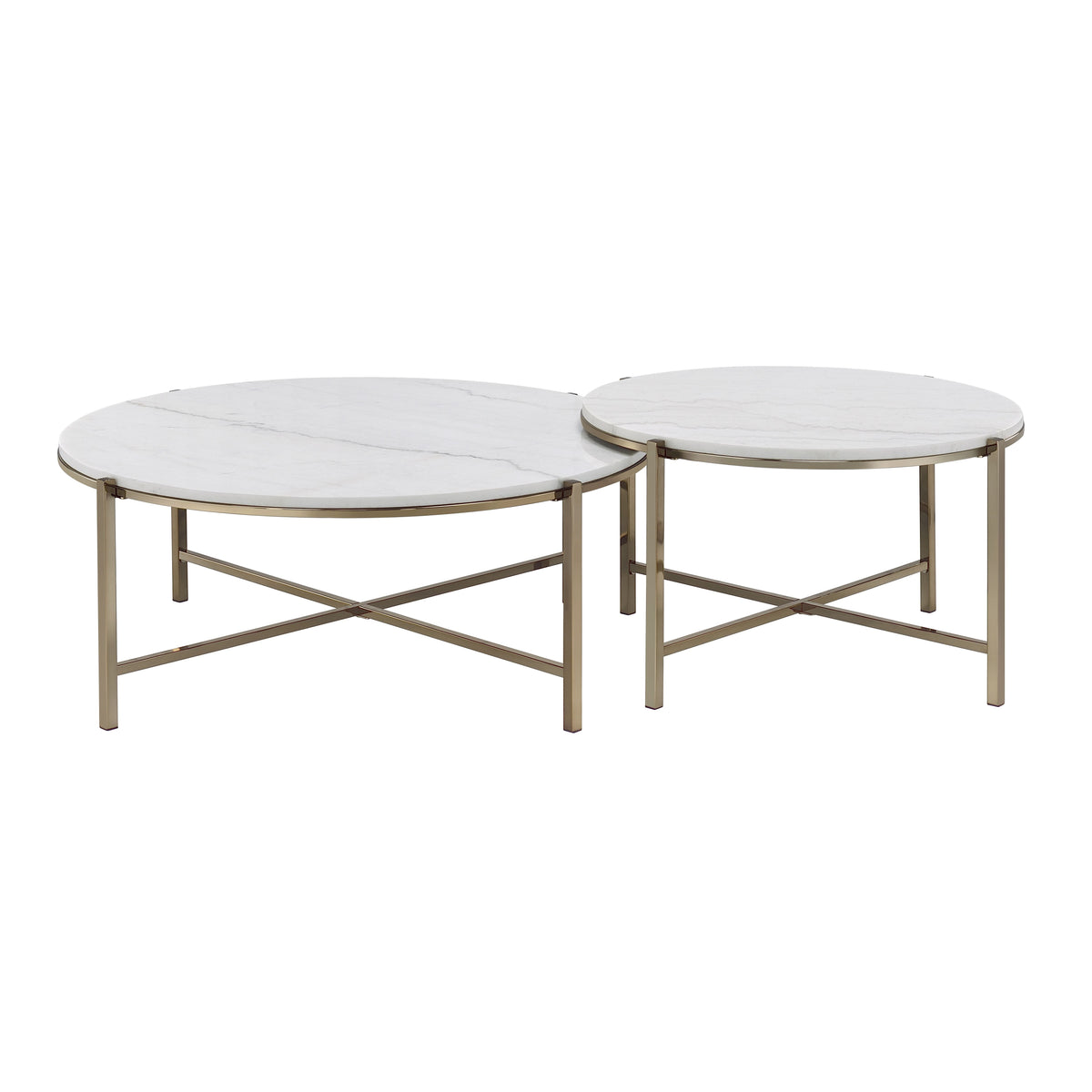 Zaidee Marble Top & Nickel Finish Nesting Table Set