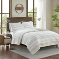 3 Piece Seersucker Quilt Set - Taupe/Blue King/California King