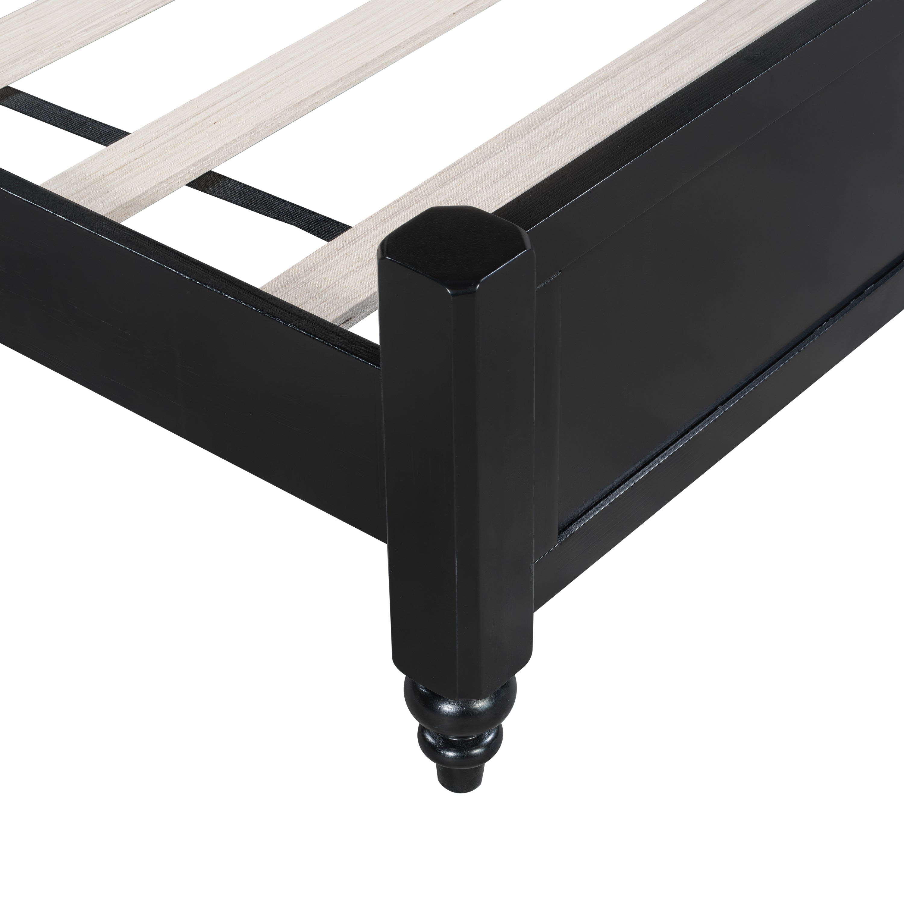 King Bed Frame, Solid Wood Platform with Slats, Modern