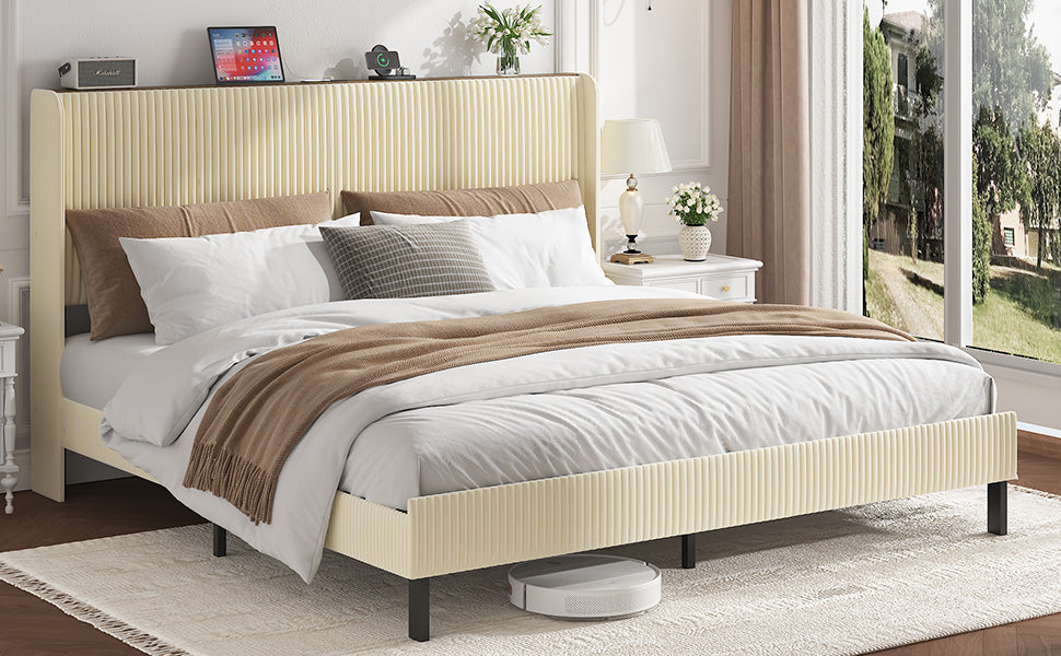 Full Size Platform Bed with Charging Station