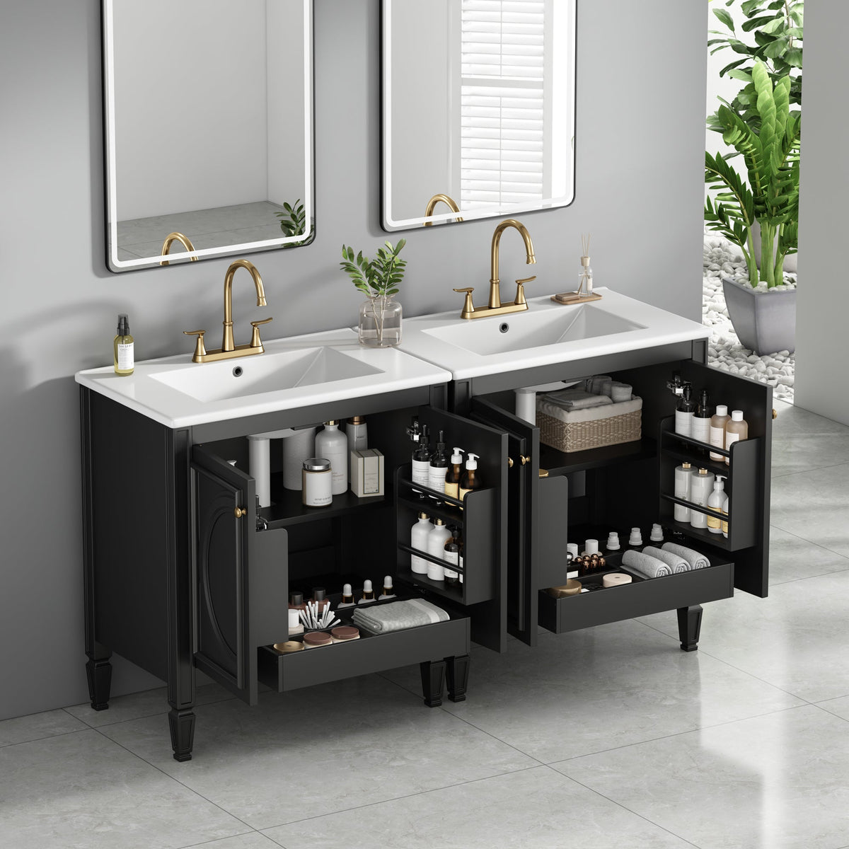 60" Bathroom Vanity with Double Sink Combo Set