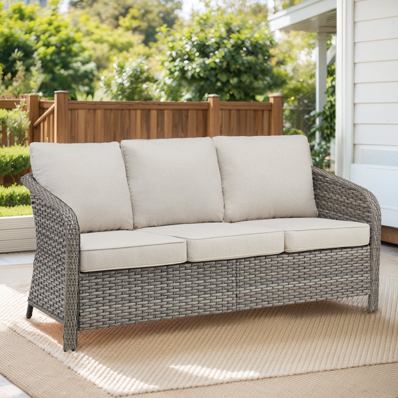 73.6" PE Wicker Rattan Outdoor Furniture Set, 3 Seat Sofa