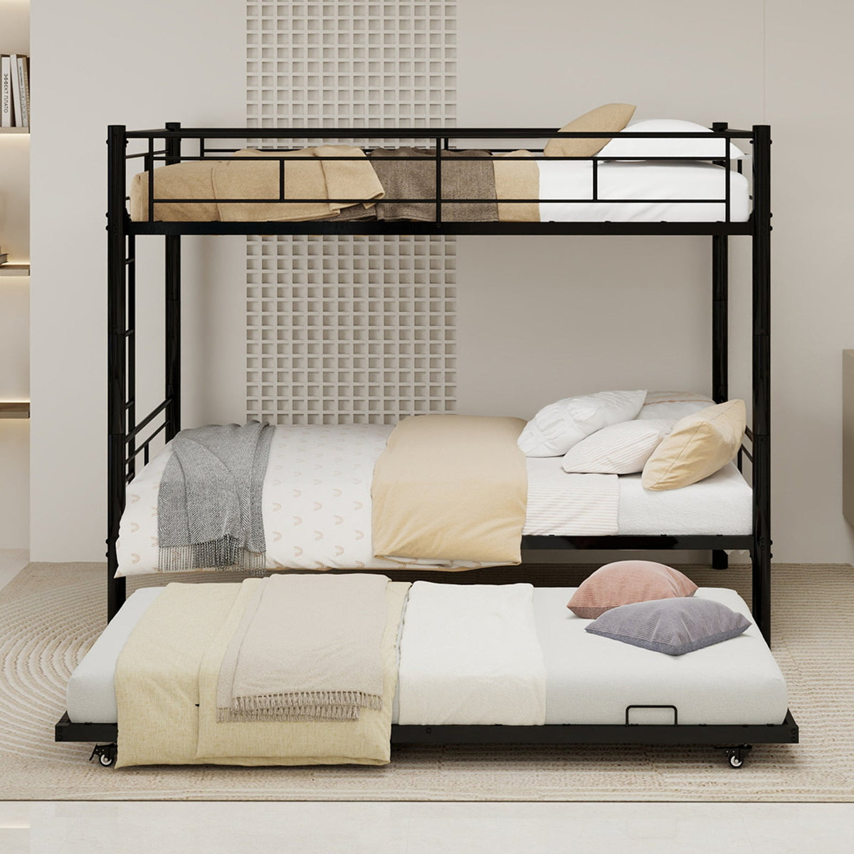 Black Twin Metal Triple Bunk Bed – Space-Saving and Modern