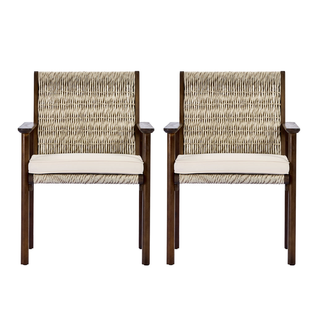 Outdoor Dining Chairs Set of 2 - Acacia Wood & Wicker Rattan