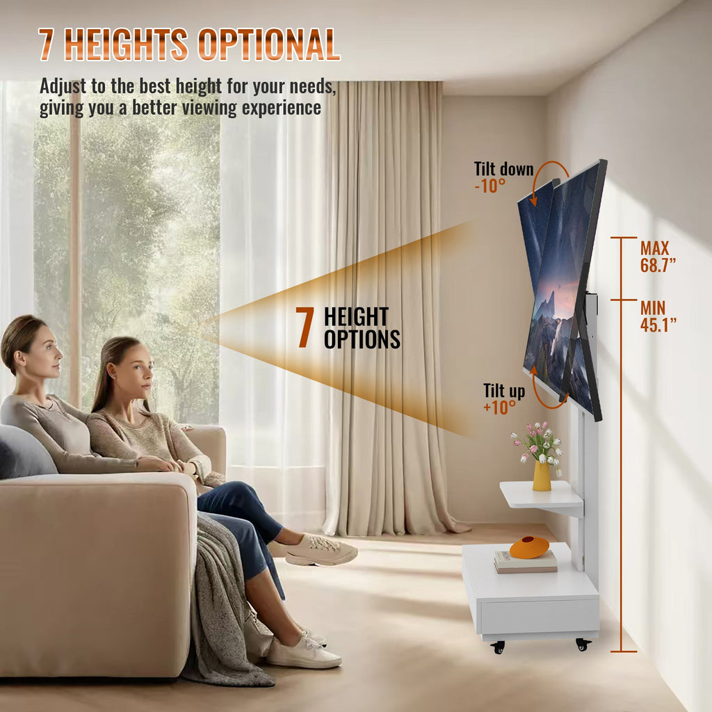 Adjustable Mobile TV Stand with Push-Pull Drawer