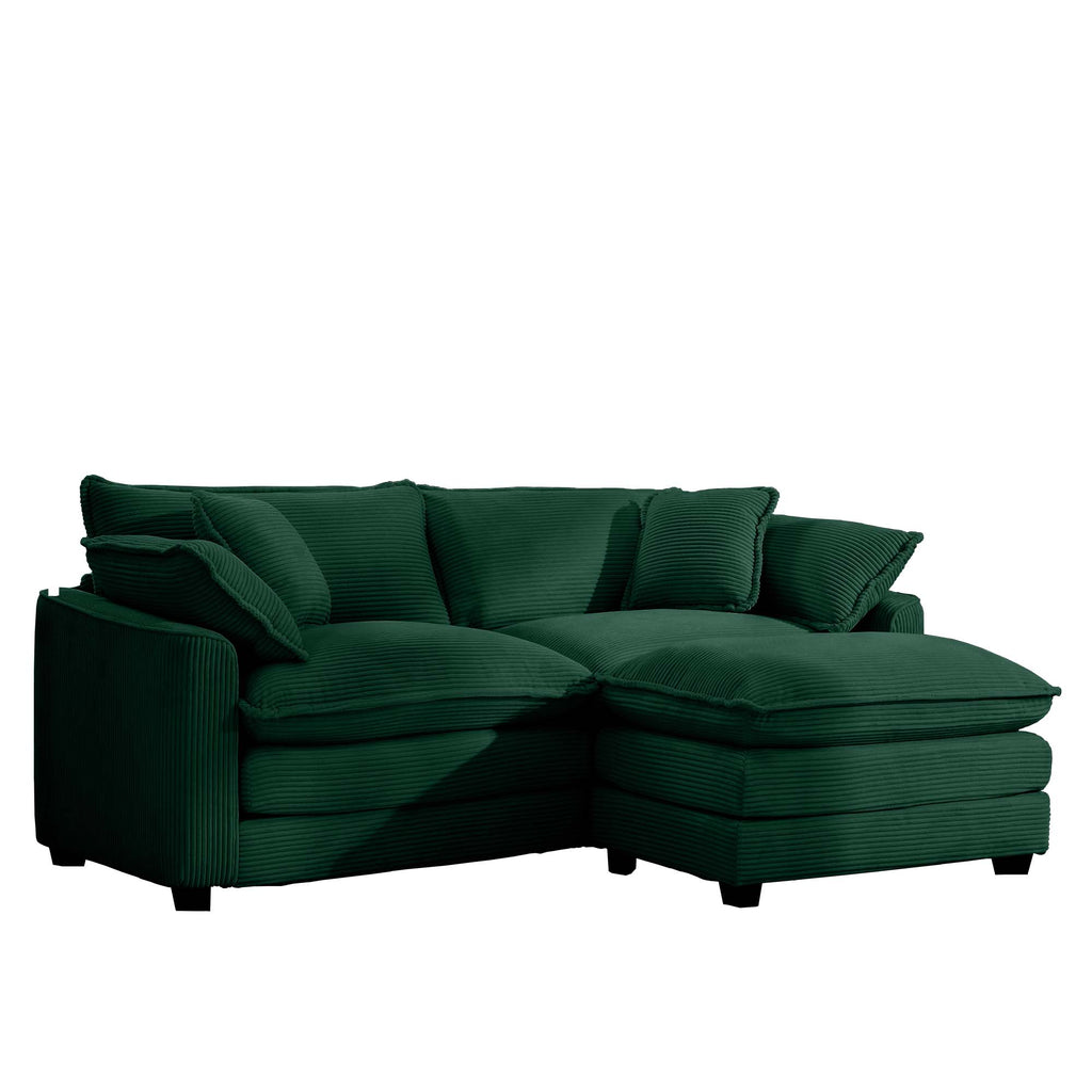 Corduroy Two-Seater Sofa with Ottoman