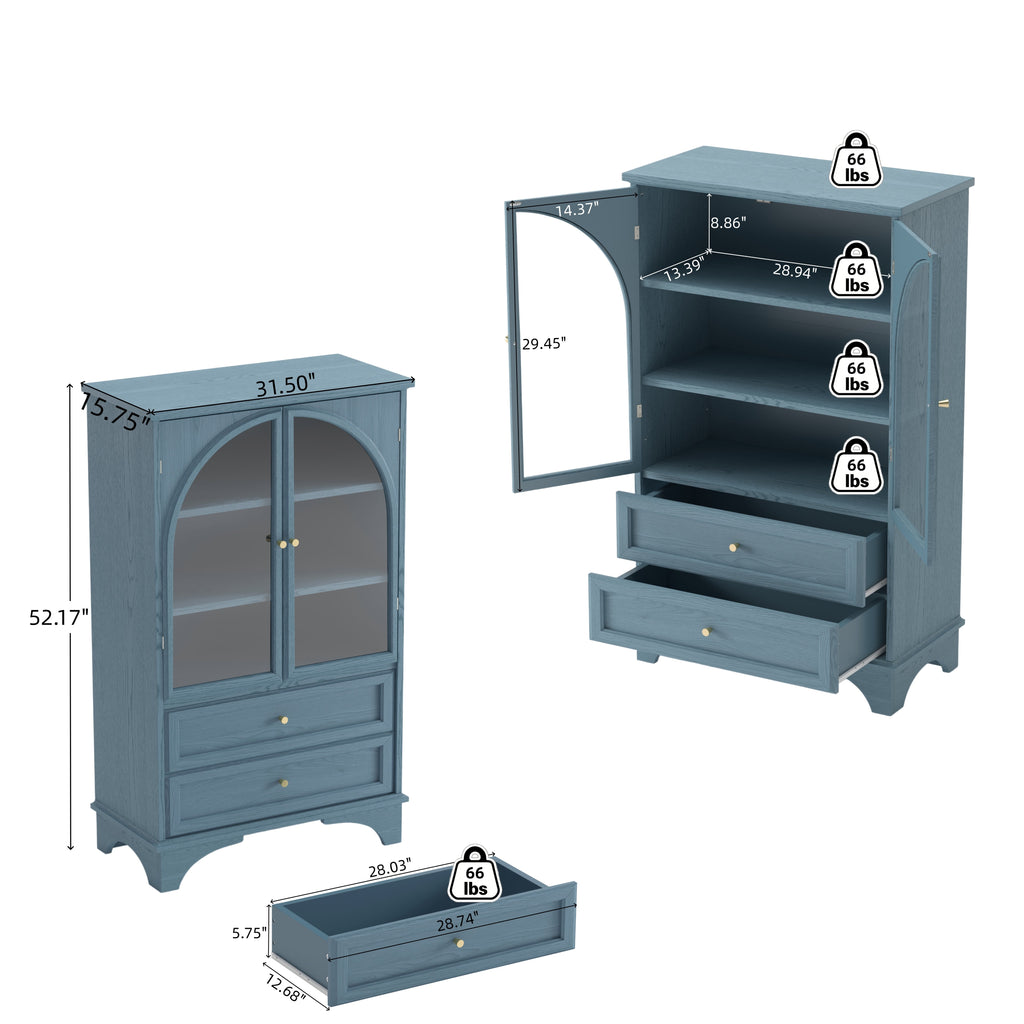 52.17"H Glass Door Display Case Storage Cabinet