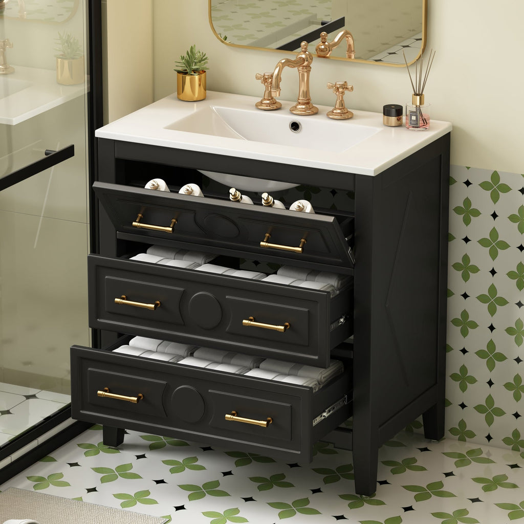 30" Bathroom Vanity with Ceramic Sink Combo