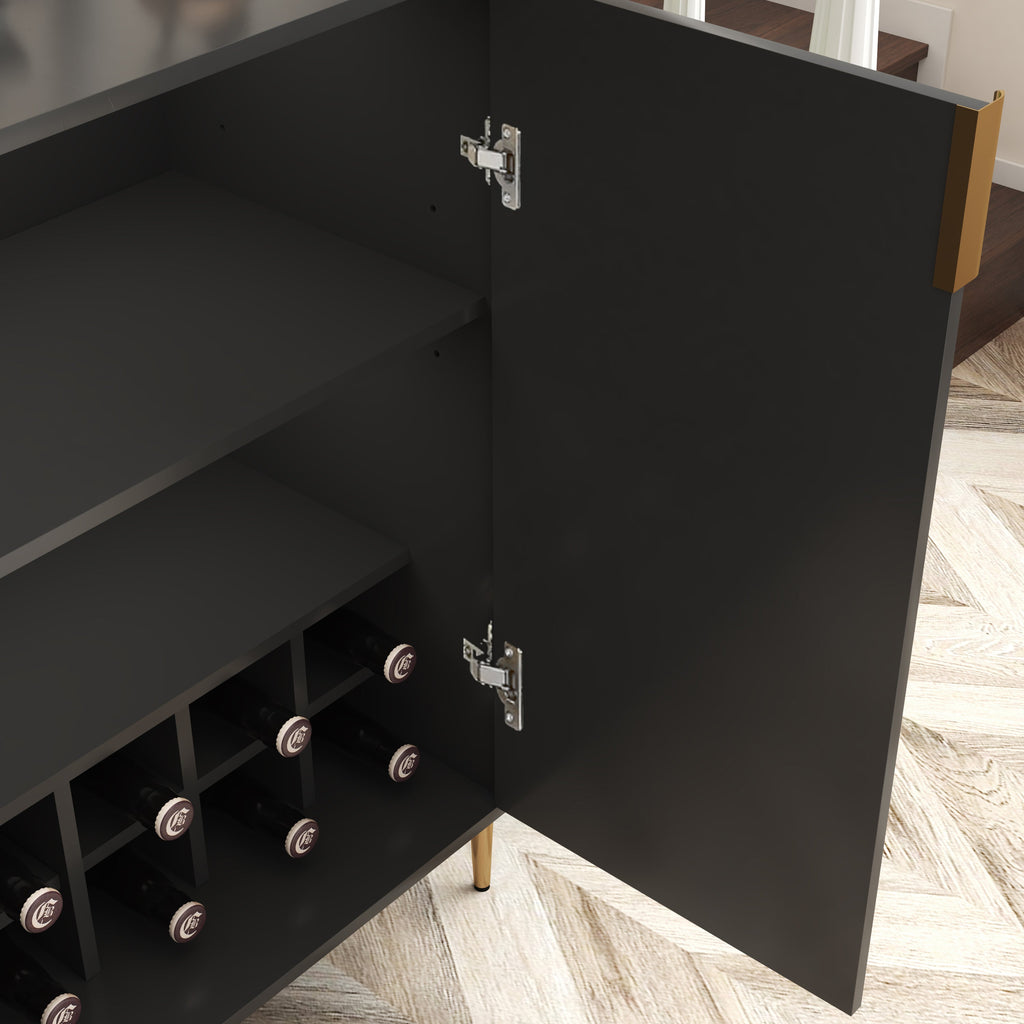 2 Doors Home Wine Bar Cabinet with Wine Rack & Adjustable Storage Shelf