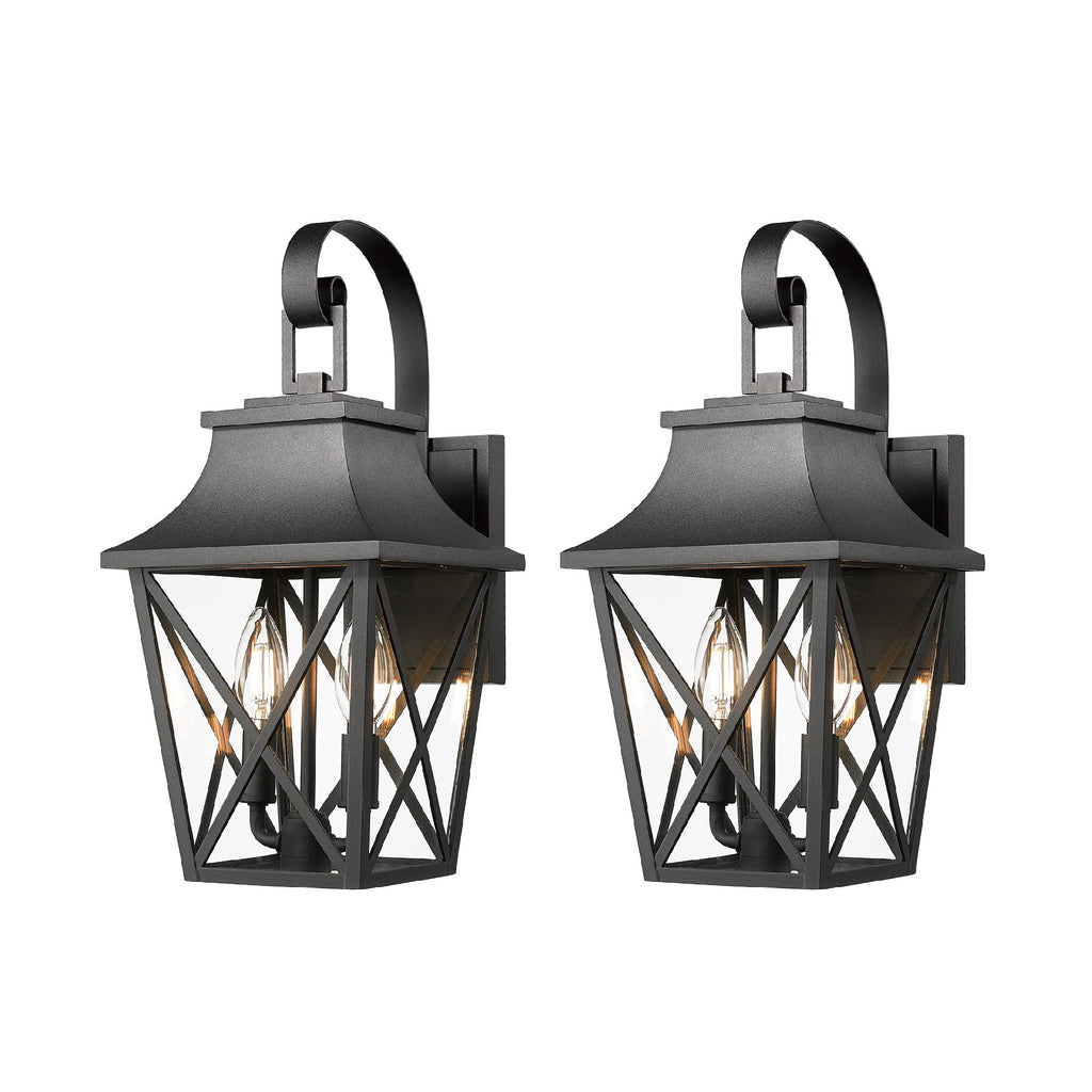 Black Outdoor Wall Lantern 2-Light Set