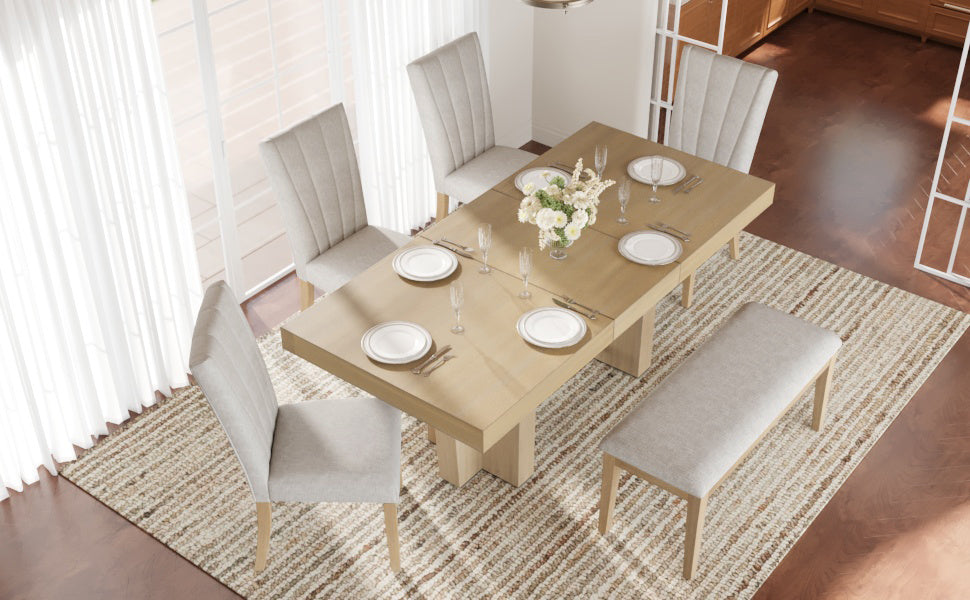 TOPMAX Farmhouse 76.0inch Extendable Wood Dining Table Set for 6
