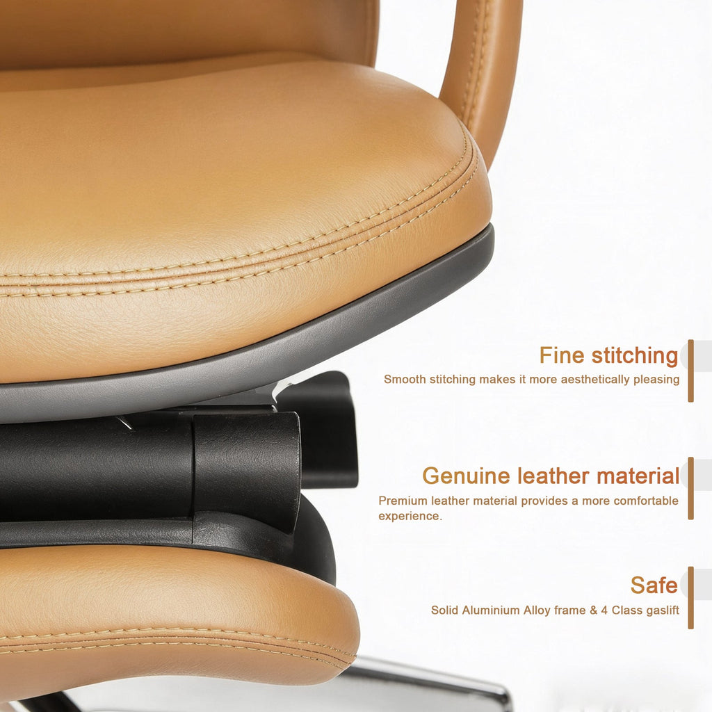 Genuine Leather Office Chair with Flexible Footrest