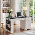 55" Modern Fluted Office Desk with Storage Cabinet & Drawers