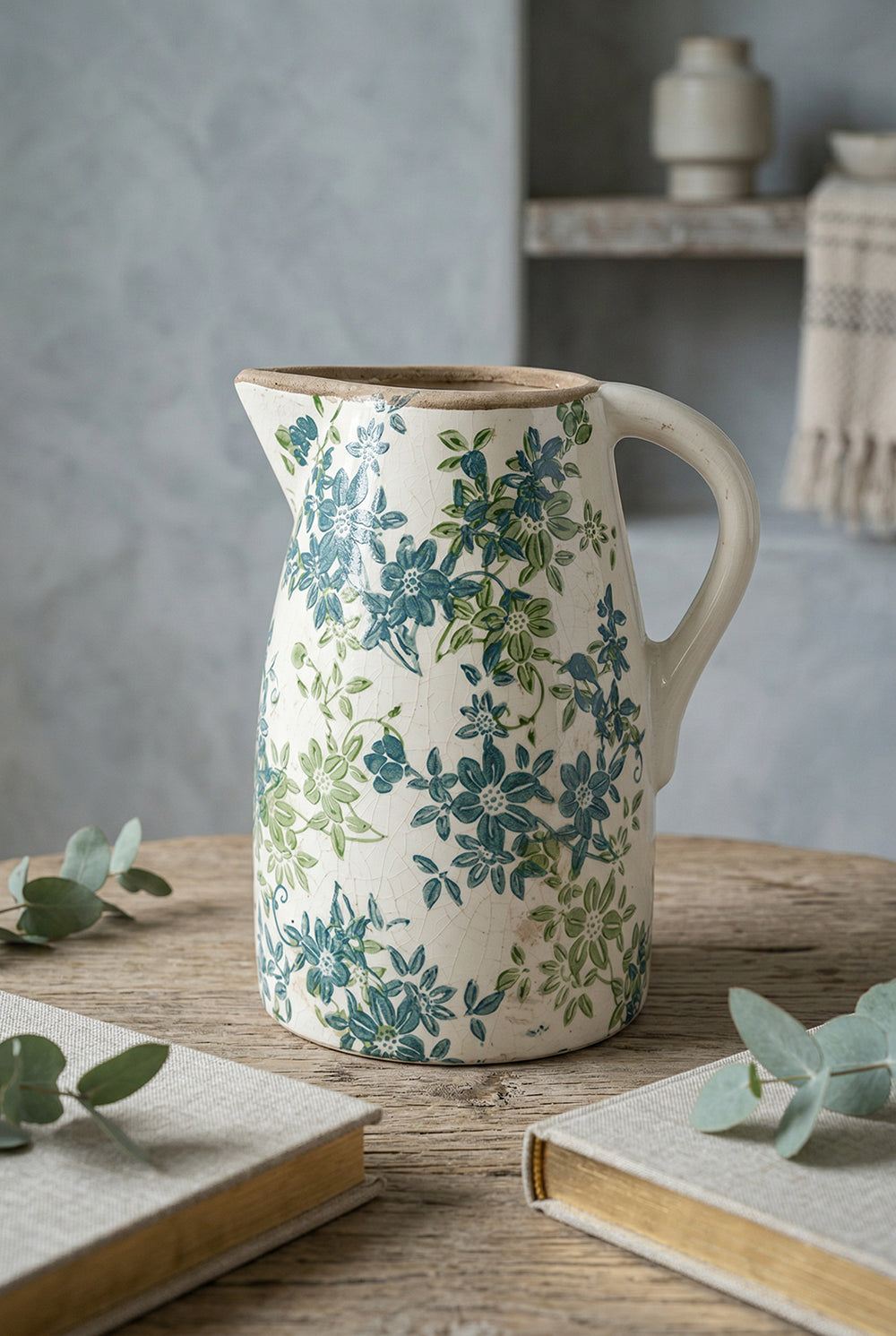 7.9x5.9x9.4" Floral Pitcher Vase