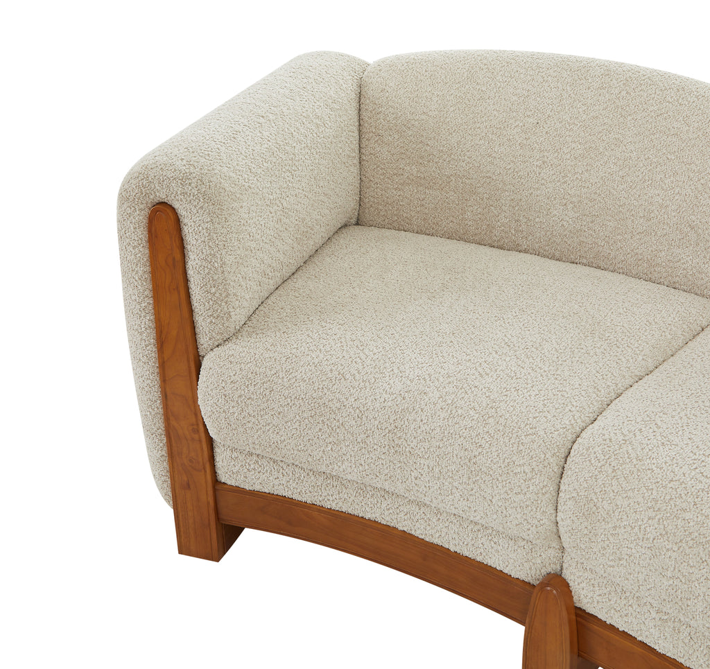 Elegant Curved Boucle Sofa with Solid Wood Frame