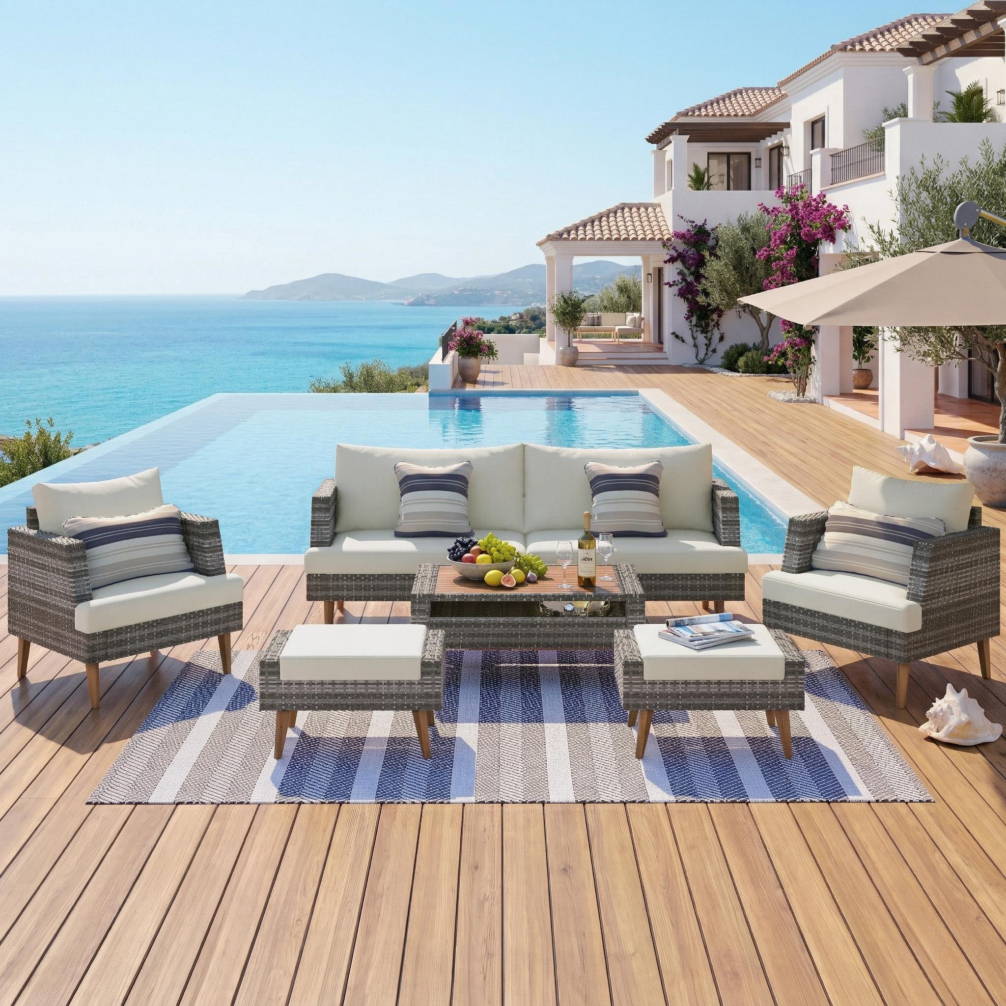 6-Pieces All Weather PE Wicker Sofa Set