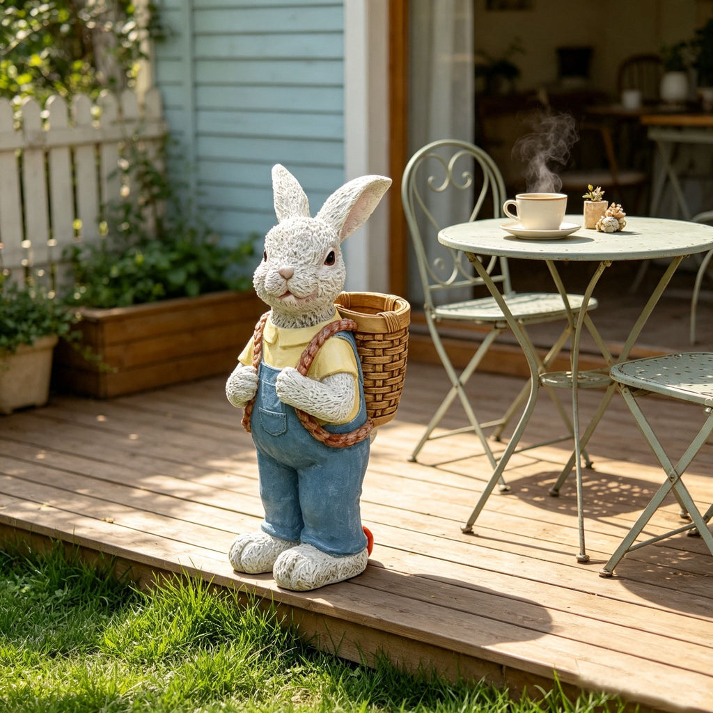 Simulated Couple Rabbit Statue Flower Pot Ornament