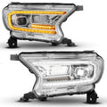 ANZO 19-23 Ford Ranger (Factory Halogen Models) Full LED Proj Headlights DRL/SeqSig Chrome - Pair 111633A