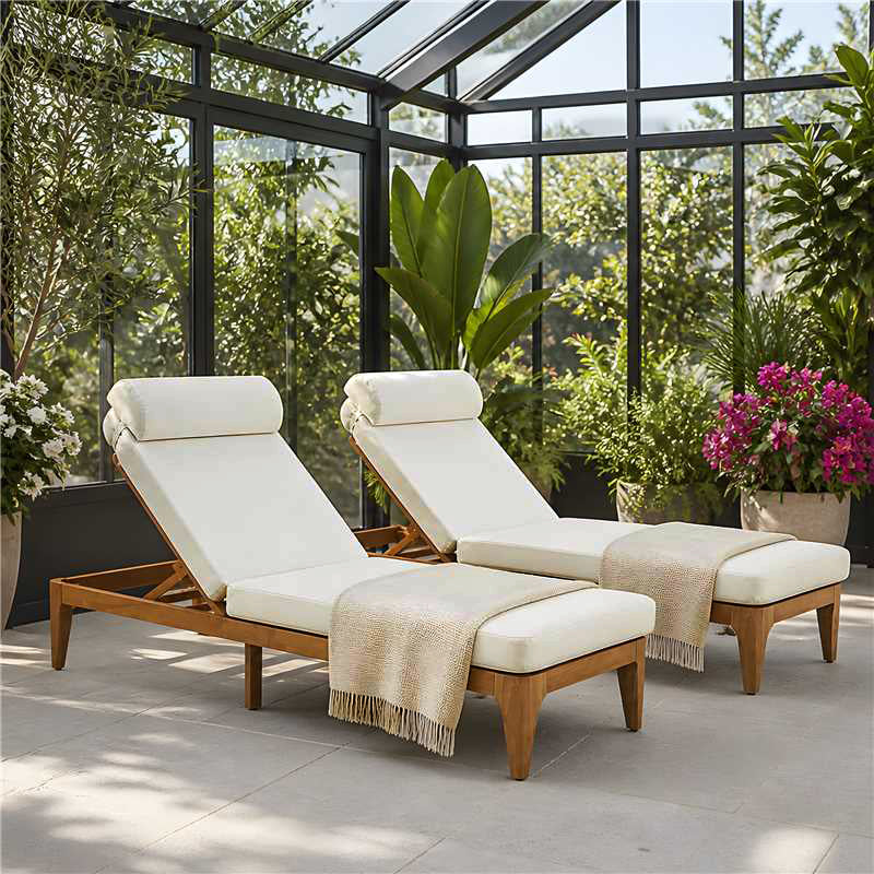 TOPMAX Acacia Wood Chaise Lounge, Outdoor Sun Lounge Chair Set of 2