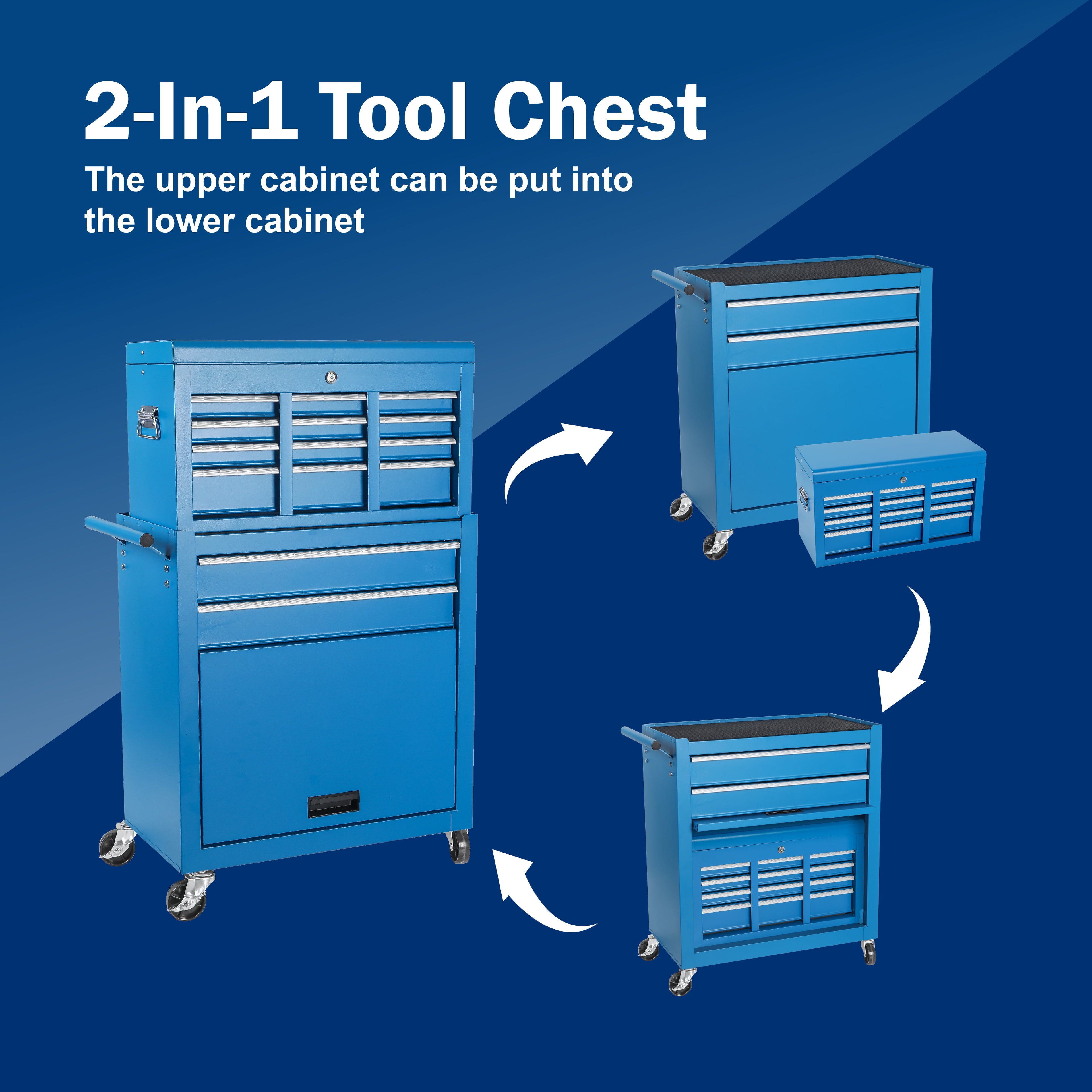 8-Drawer Rolling Tool Storage Cabinet with Detachable Top Toolbox