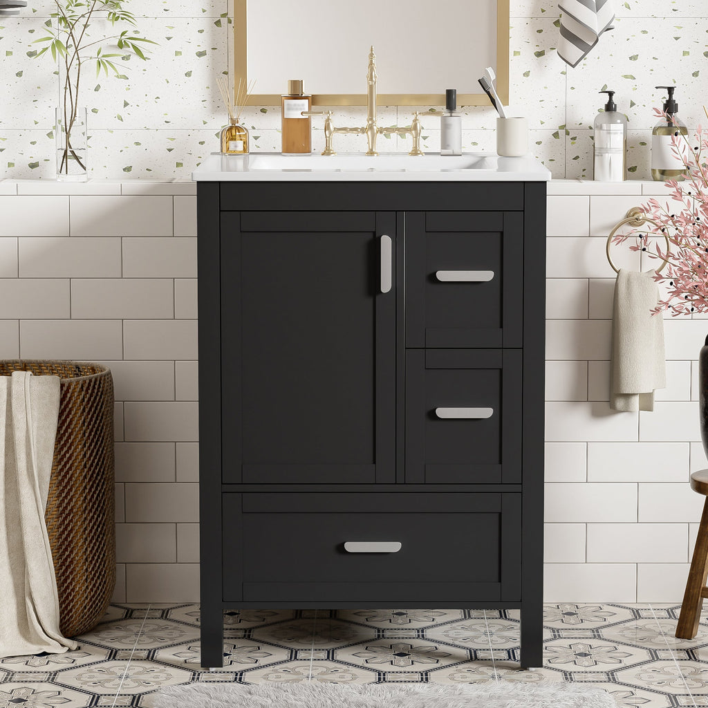 Modern 24-Inch Bathroom Vanity with Ceramic Sink