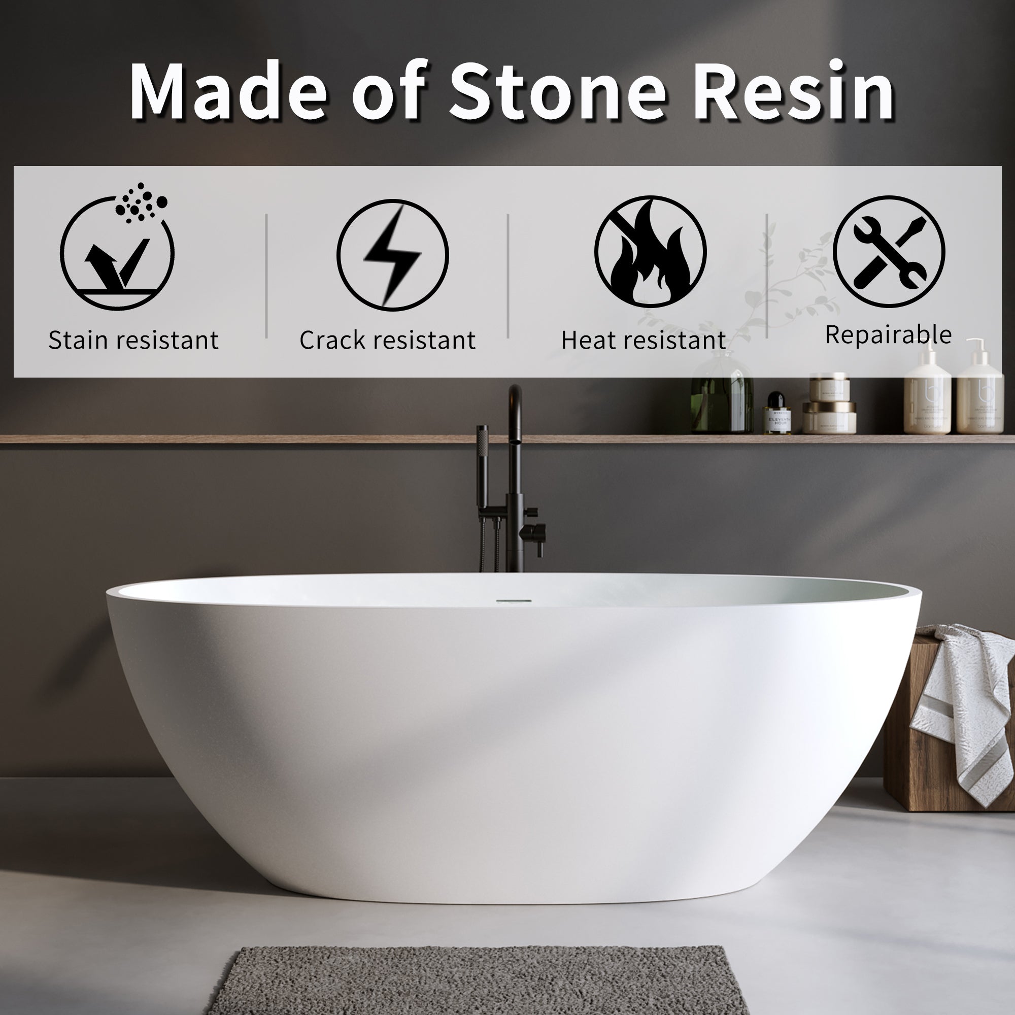 59" Solid Surface Matte Tub