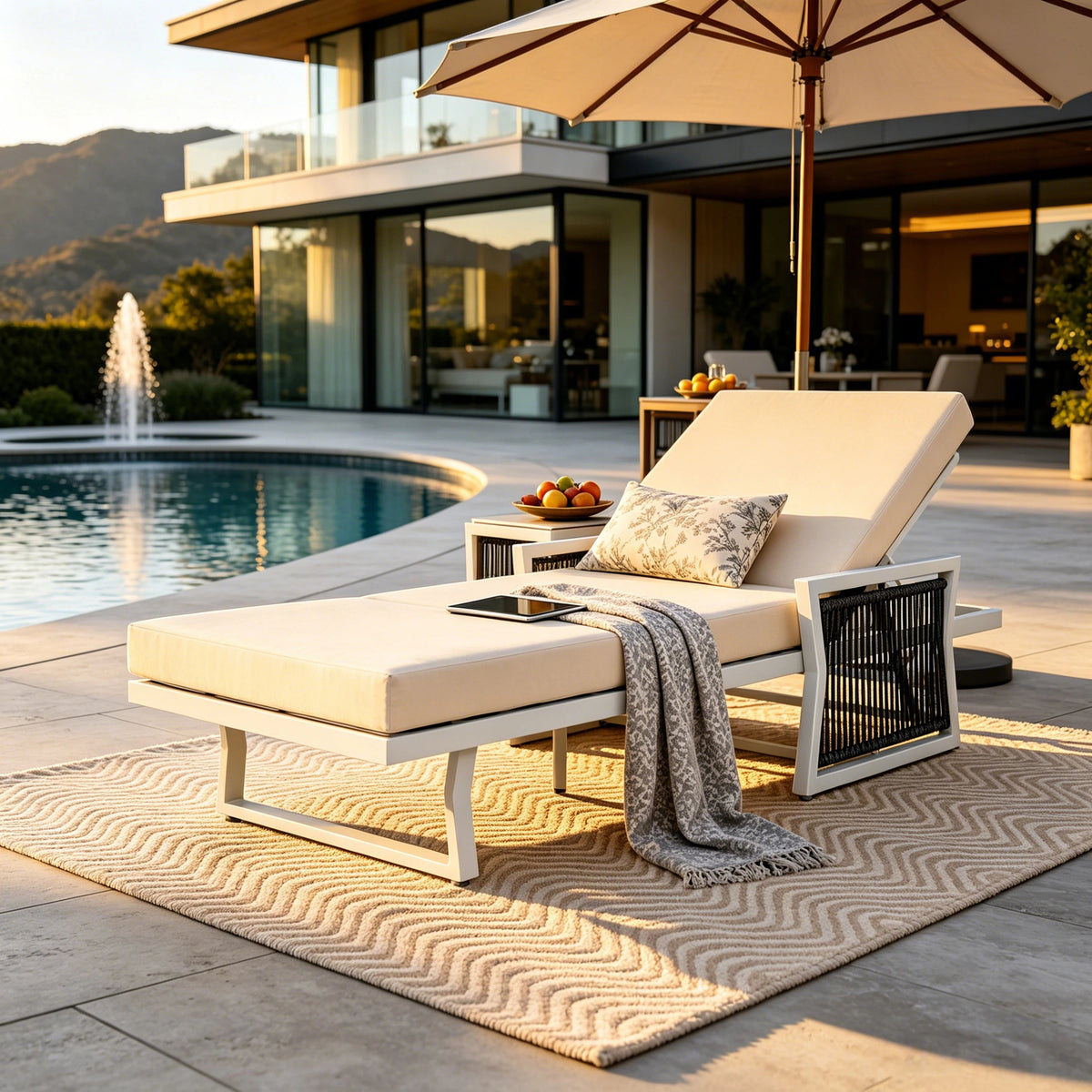 White Iron Outdoor Chaise Lounger Set
