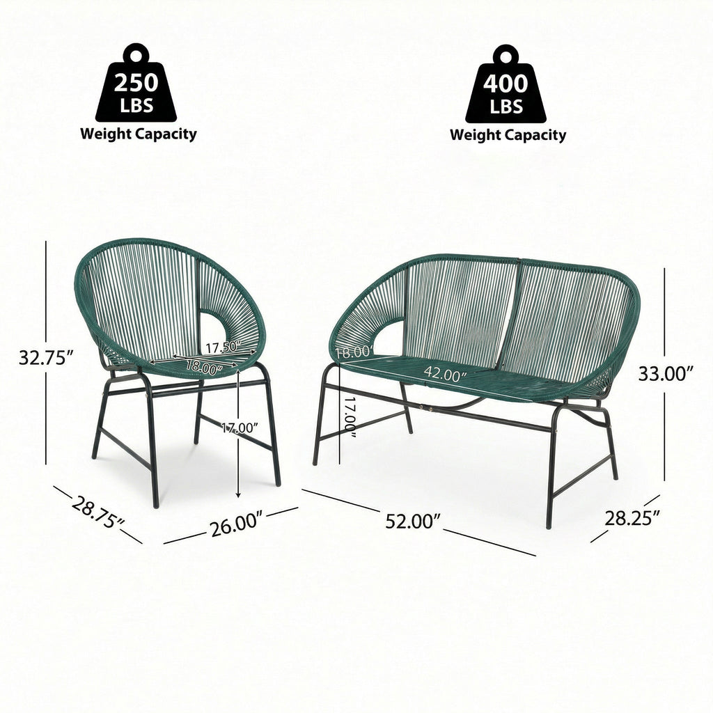 Nusa Outdoor Patio Wicker 3-Pcs Chat Set