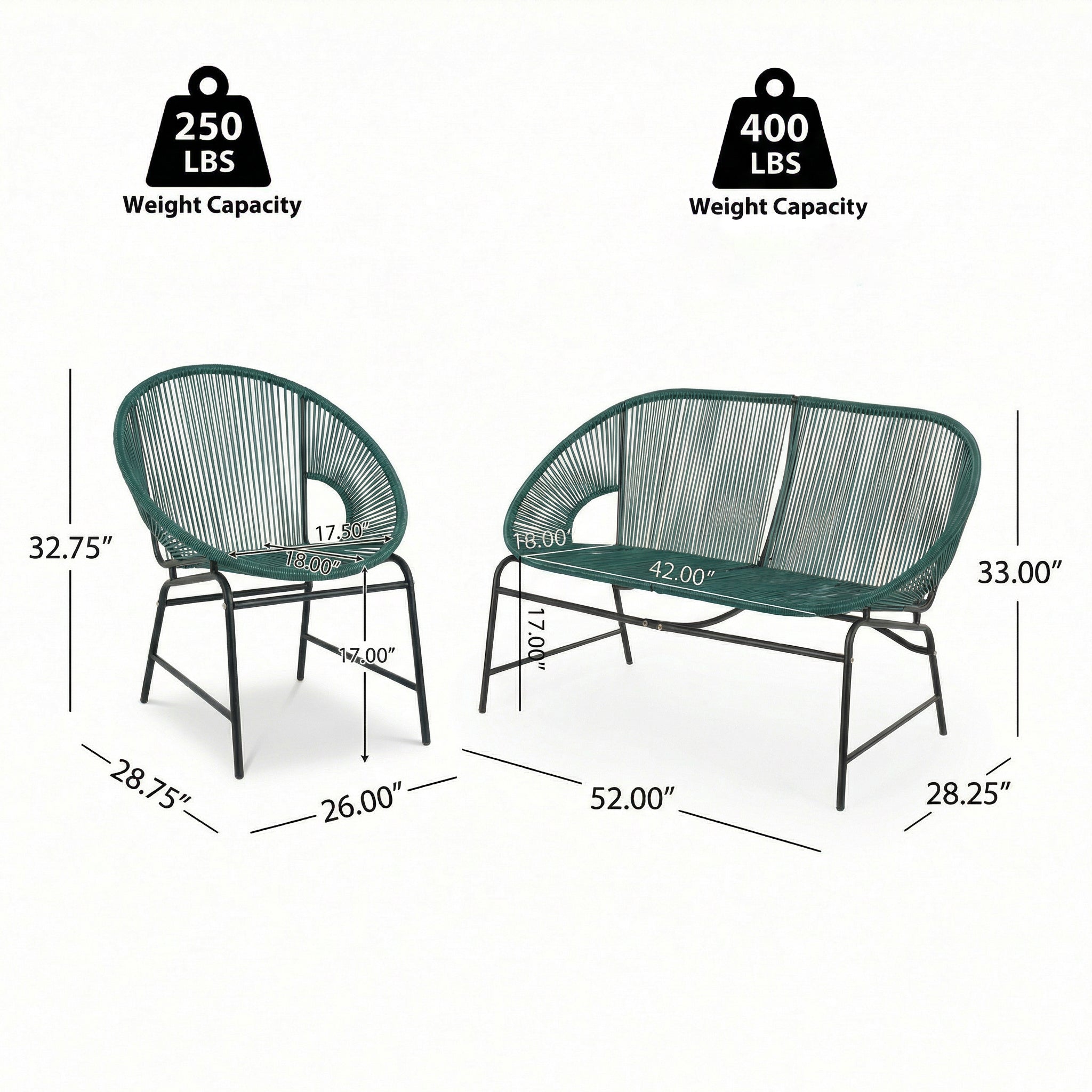 Nusa Outdoor Patio Wicker 3-Pcs Chat Set