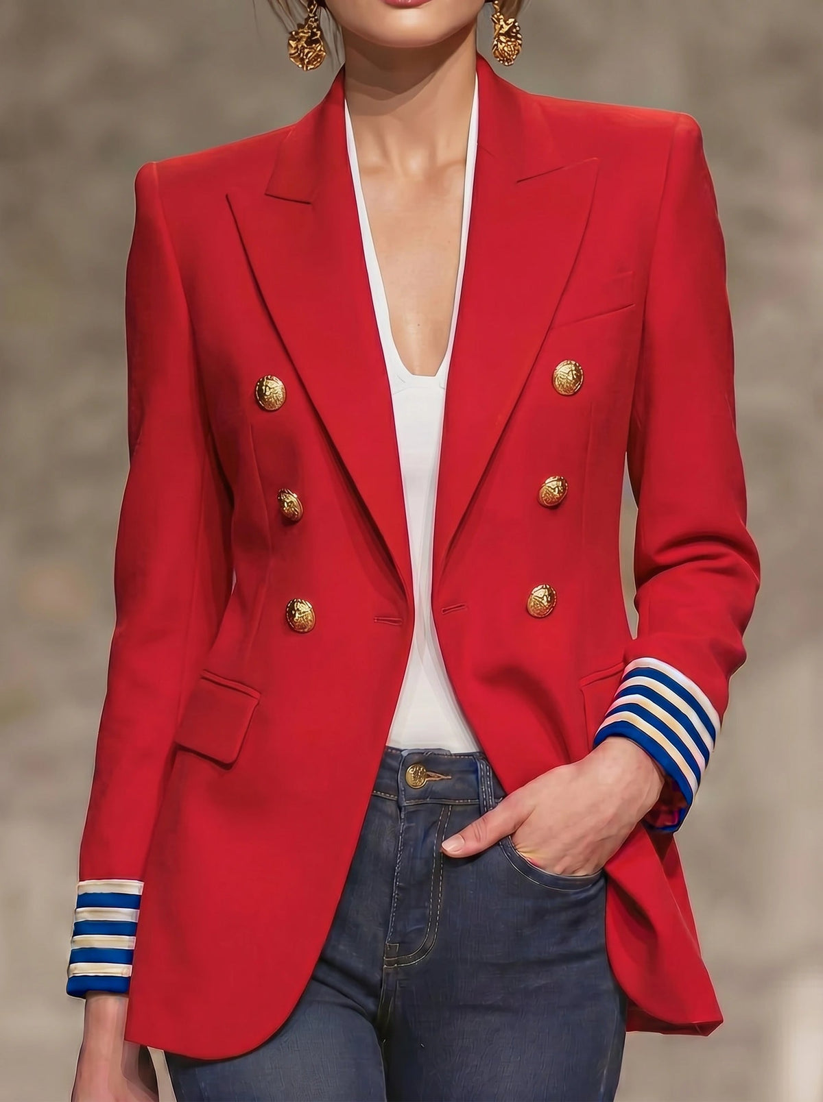 Womens French-style Vintage Red Blazer