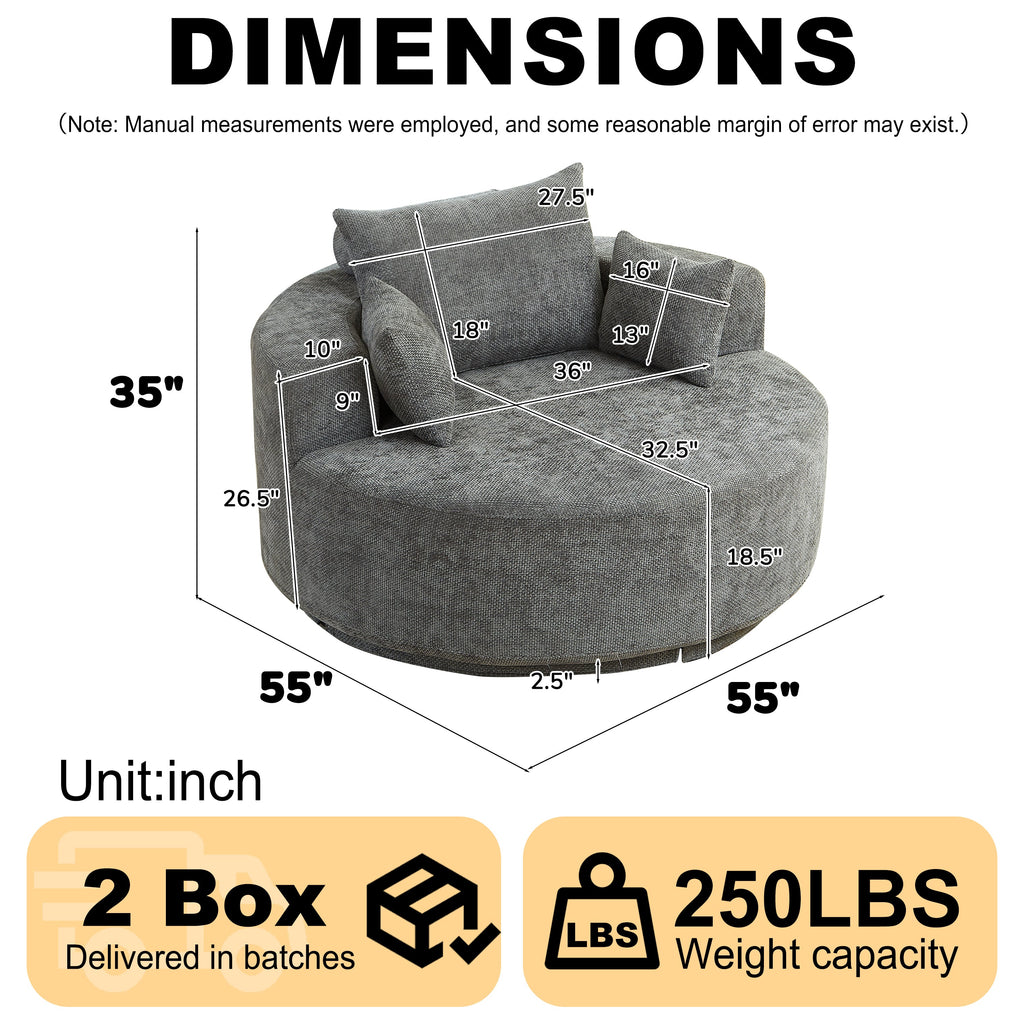55''L Chenille Foam Single Swivel Chair