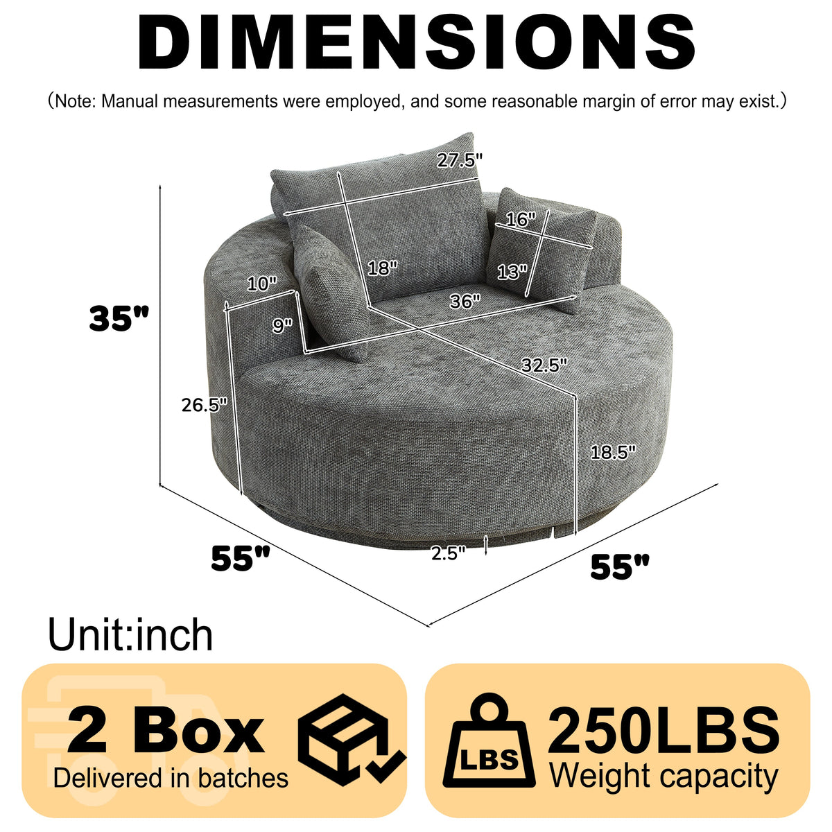55''L Chenille Foam Single Swivel Chair