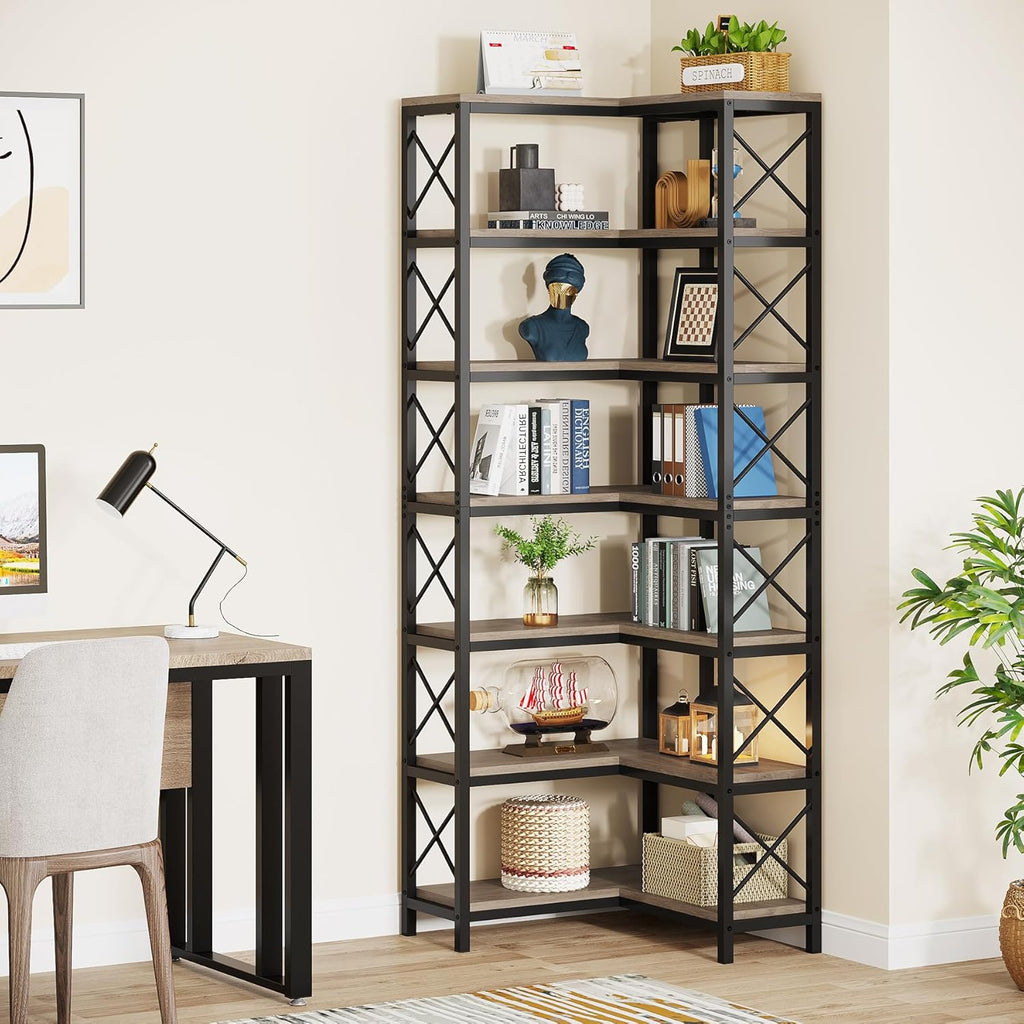 79.53" Tall 7-Tier Large Corner Bookshelf