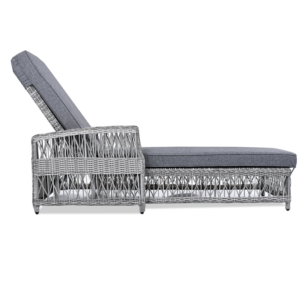GO Outdoor Long Reclining Chaise, Wicker Lounge with Armrests