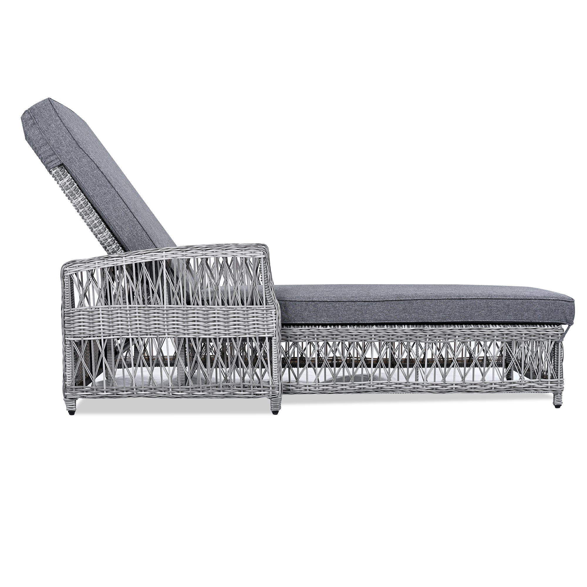 GO Outdoor Long Reclining Chaise, Wicker Lounge with Armrests