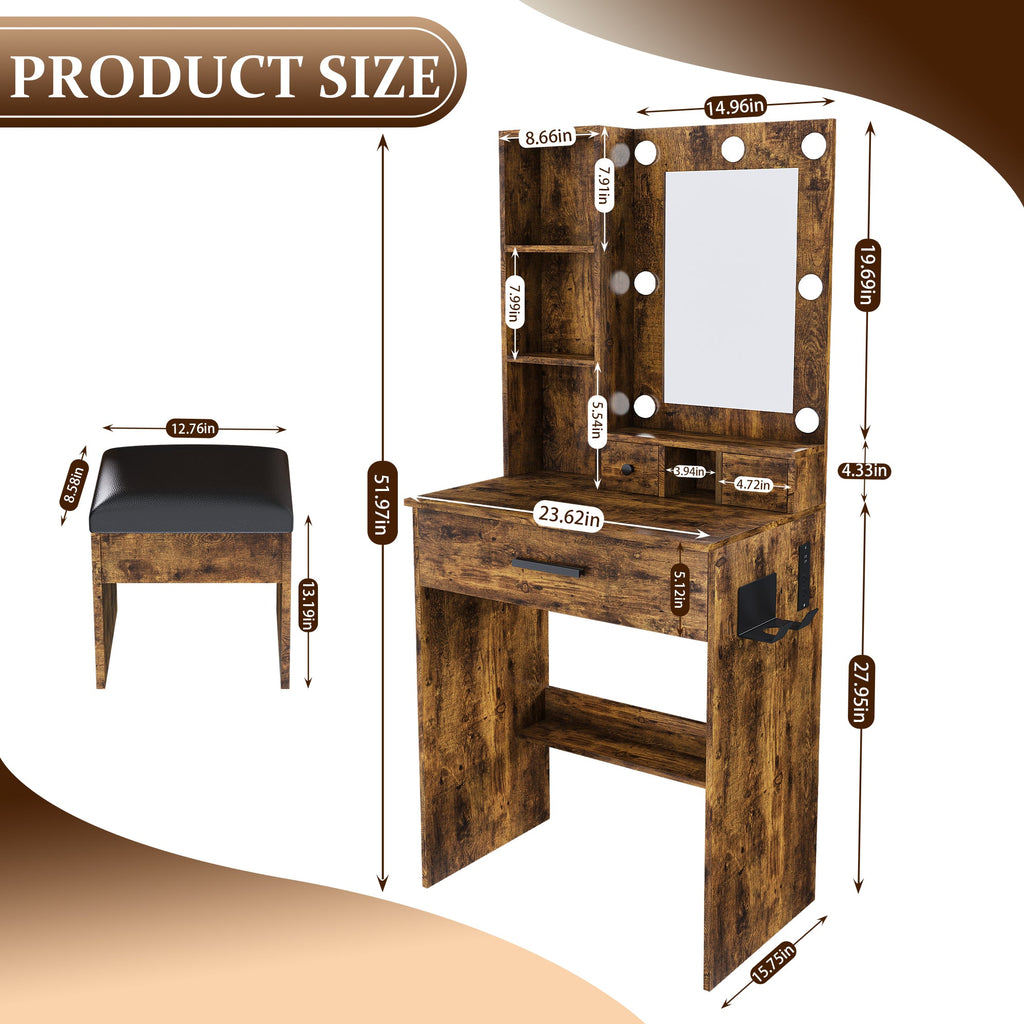 Vanity Table with Mirror & Adjustable LED Lights