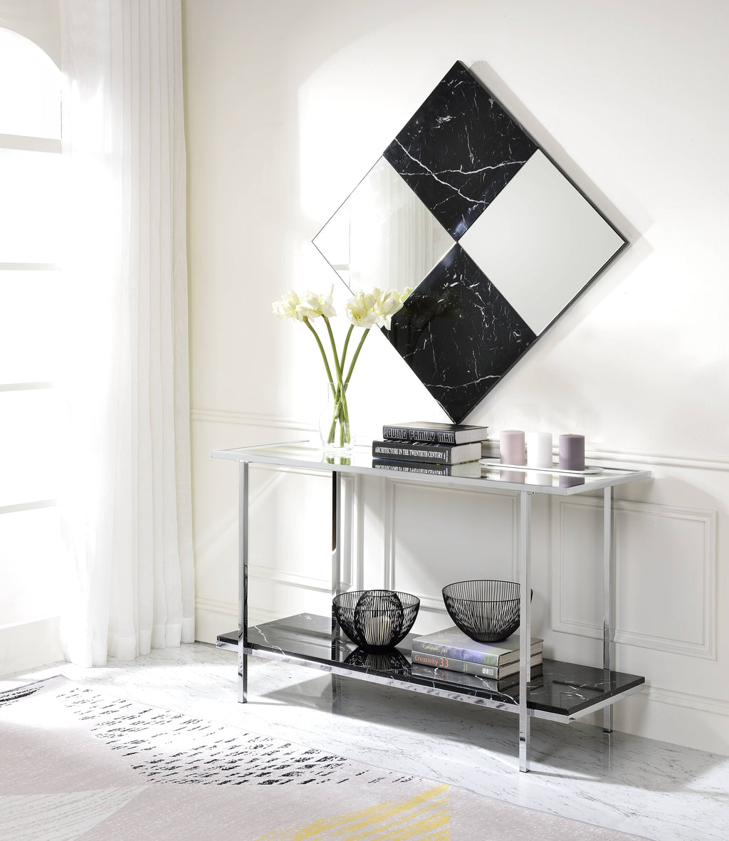 Angwin Mirrored Faux Marble Console Table
