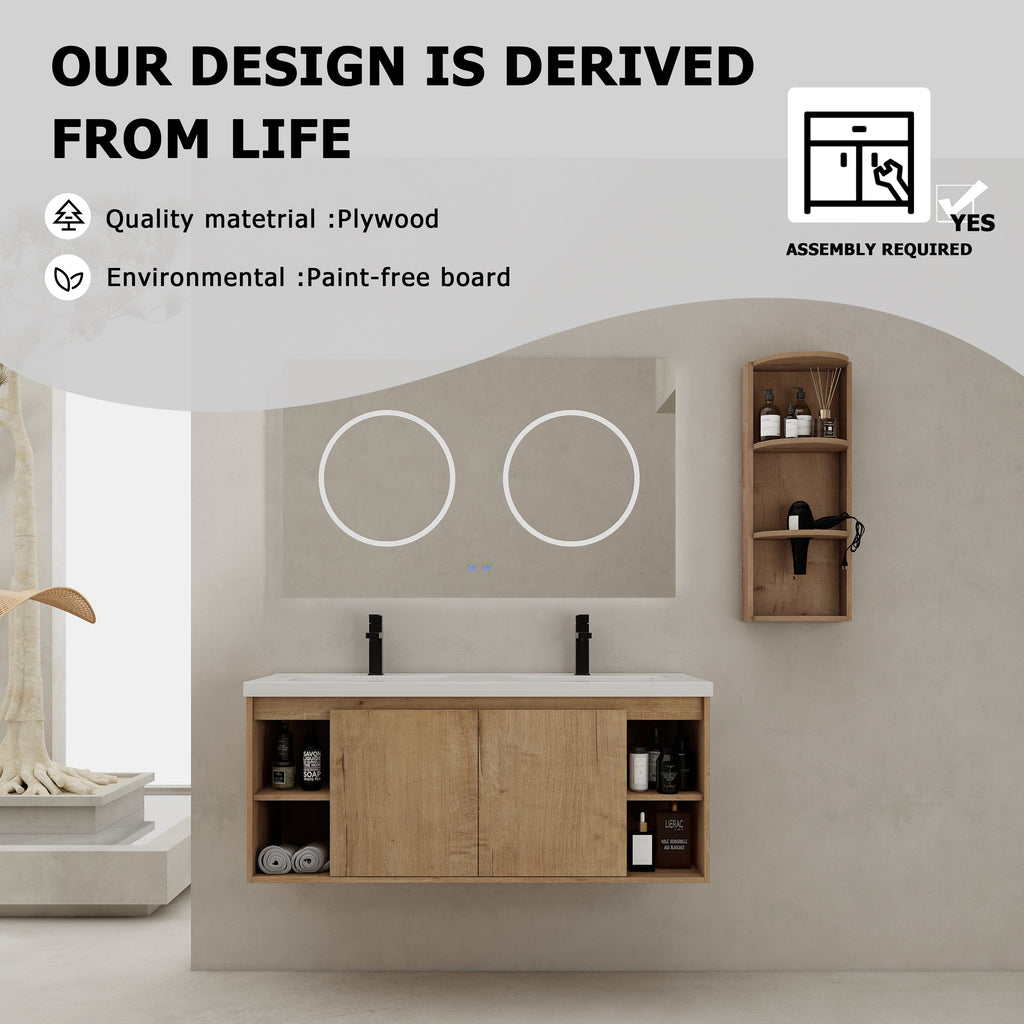 48" Wall-Mounted Bathroom Vanity With Double Sink and Storage Rack
