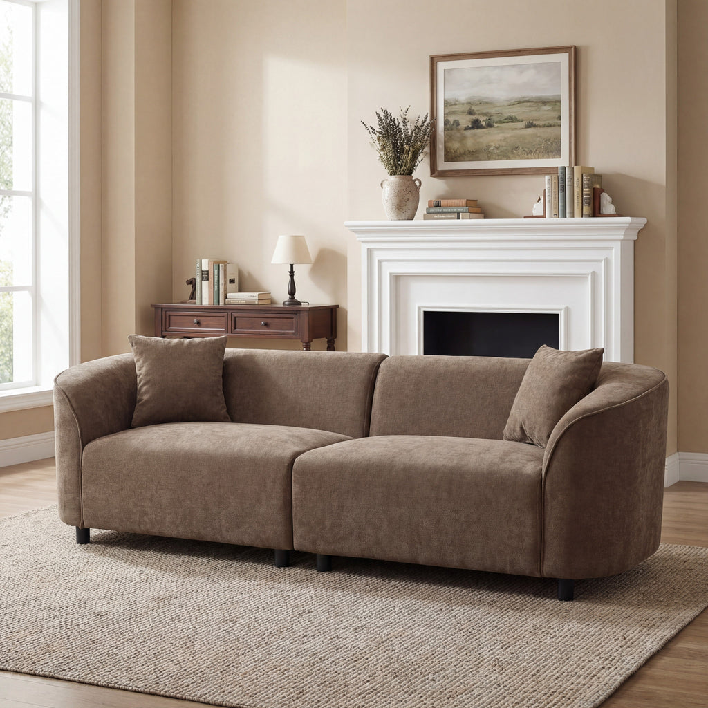 87" Curved Contemporary Sofa in Brown