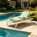 White Iron + Teak Finish Outdoor Chaise Lounge Set