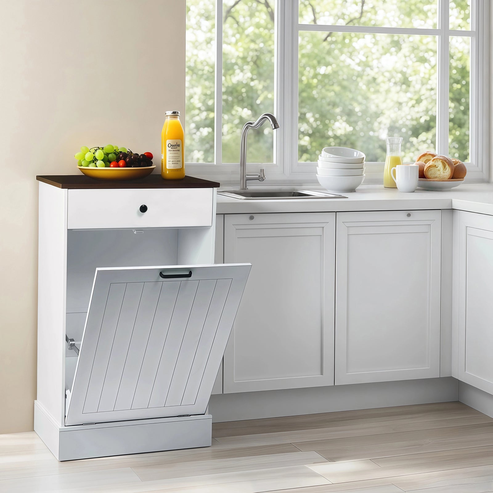 Tilt Out Trash Can Cabinet - Hidden Wooden Design